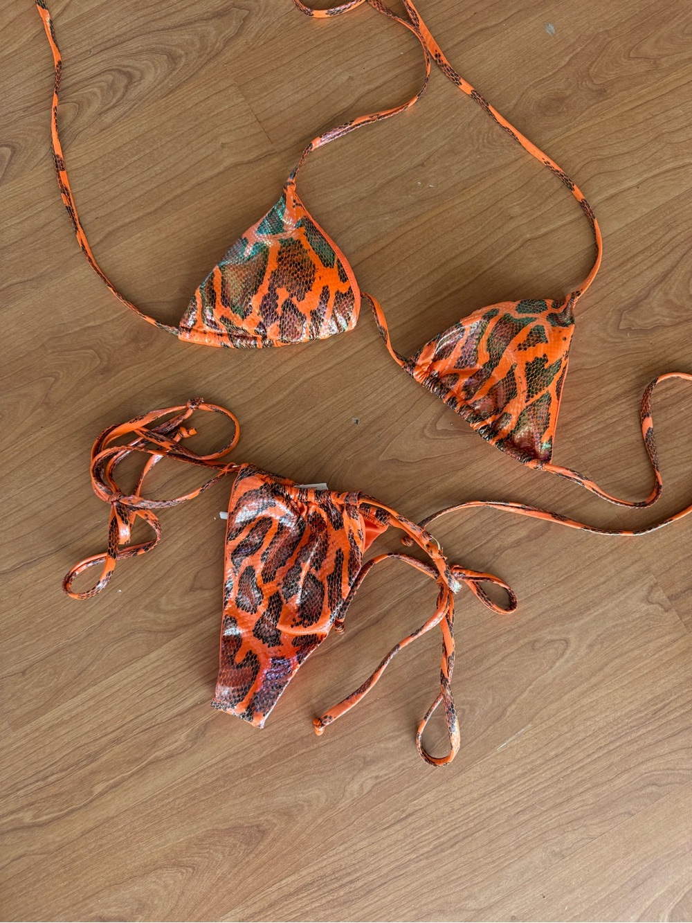 Brand New Orange Snakeskin Tie-Side Bikini Set